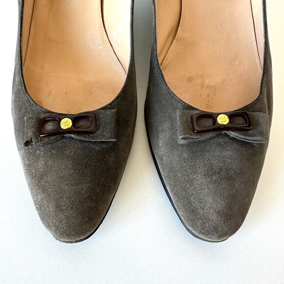 Gucci 1983 Vintage Grey Suede Bow Logo Kitten Heel Size 38 AA - Picture 6 of 16